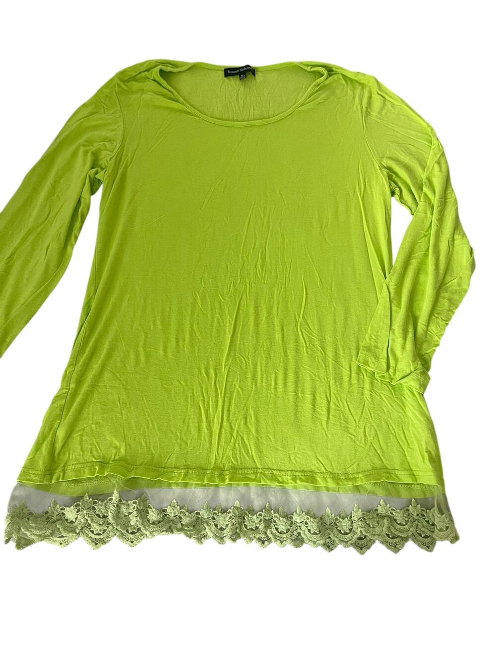 Ronnie Salloway Green Long Sleeve Lace Trim Blouse Shirt Women's Size XL